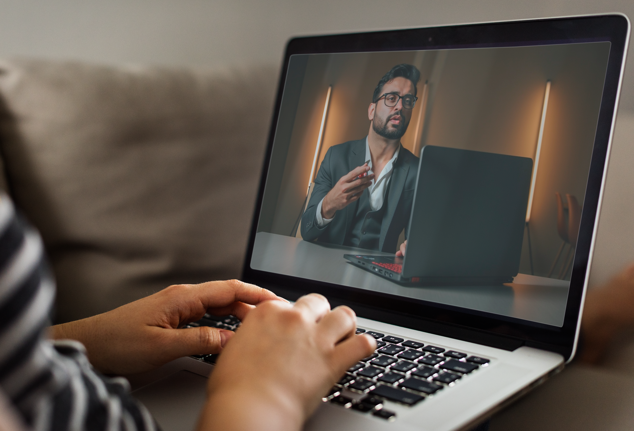 Pessoa assistindo ao curso de planejamento tributário no laptop